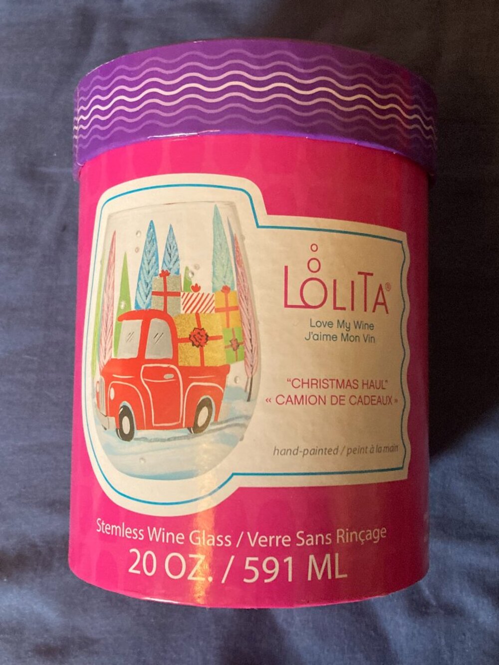 Lolita - Love My Wine “Christmas Haul” hand-painted stemless wine glass
